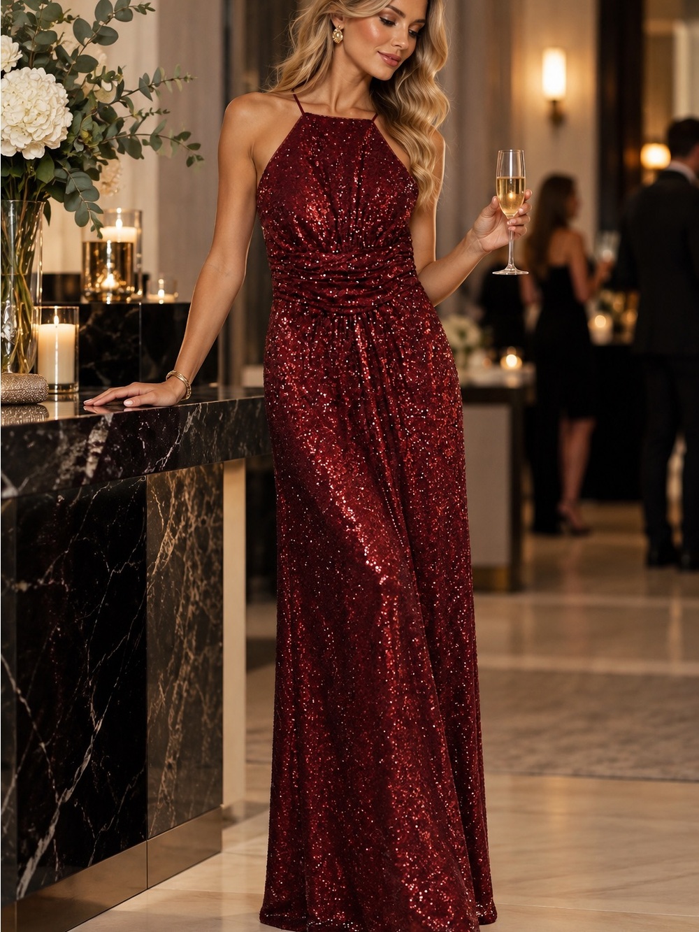 Christina Wu by House of Wu Claret Sequin Gown Size 2 — Style 2287